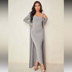 Gray tube Maxi Dress and duster SET